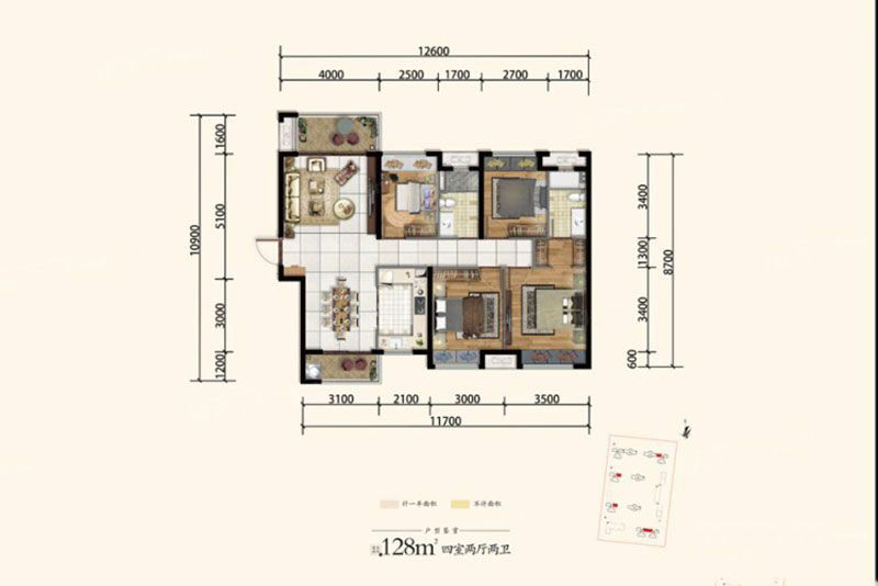 建面约128㎡